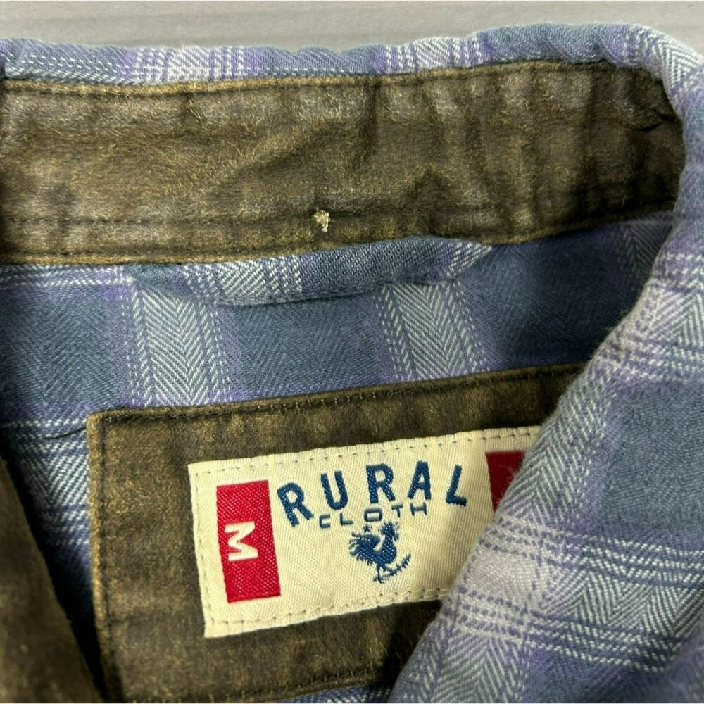 Rural Cloth Plaid Heavyweight Flannel Shirt W/ Leather Collar Snap Front Western - Picture 8 of 8